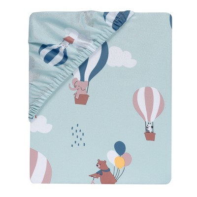 Sky Blue Microfiber Toddler Crib Sheet with Animal Print