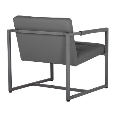 Gray Leather and Metal Mid-Century Modern Accent Chair