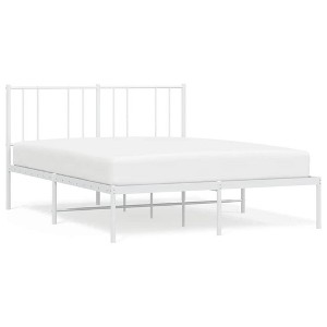 vidaXL White Full Metal Bed Frame with Headboard & Slats, No Mattress, Easy Assembly - 1 of 4