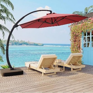 11FT Offset Cantilever Patio Umbrella with Base, Heavy Duty Outdoor Aluminum Umbrella, Curved Freestanding Shade for Garden, Deck, or Pool - 1 of 4