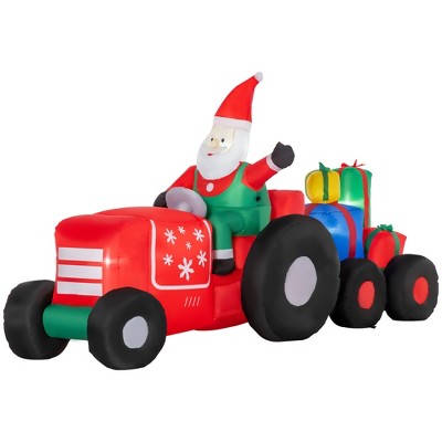 Outsunny 57" Christmas Inflatable Santa Claus Driving Trailer with Colorful Gift Boxes, Blow-Up Outdoor LED Yard Display for Lawn Garden Party