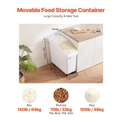 VEVOR Rice Storage Container, 21Gallon/80L Capacity Large Dog Food Dispenser Bin, Kitchen Ingredient Grain Cereal Flour Bin, 1 Pack, White — фото 8