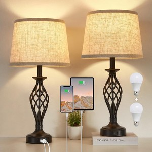 GTCLIGHTING Table Lamps for Bedroom Set of 2 with USB Ports, Modern Bedside Lamps with Fabric Shade, Nightstand Lamp for Living Room,Office - 1 of 4