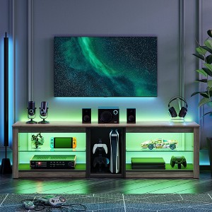 Bestier TV Stand for TVs up to 70" with LED Light, Entertainment Center for PS5 with Shelves, Wash Grey - 1 of 4
