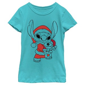 Girl's Lilo & Stitch Scrump and Santa T-Shirt - 1 of 4