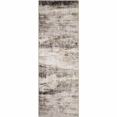 2'x6'Washable Area Rug with Anti-Slip Backing, Low Pile Modern Farmhouse Throw Rug Non-Shedding for Bedroom Dining Room Playroom,Brown
