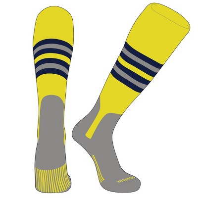 PEAR SOX OTC Baseball Softball Stirrup Socks (F, 7in) Brt Yellow, Navy, Silver, SV