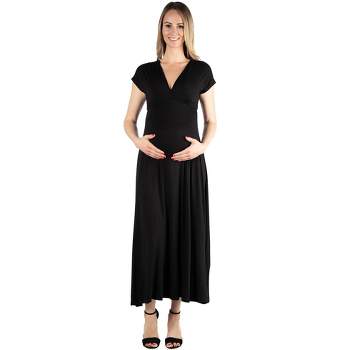 24seven Comfort Apparel Cap Sleeve V Neck Maternity Maxi Dress