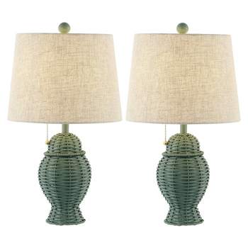 Set of 2 20.5" Margie Wicker Bohemian Rustic Iron Table Lamps (Includes LED Light Bulb) - JONATHAN Y