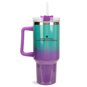 100 North She Is Clothed In Strength And Dignity Flower Wrap-Around 40 Oz. Stainless Steel Water Bottle Coffee Mug, Spill & Leak Resistant, Travel - 1 of 4