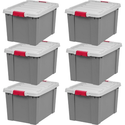 IRIS USA Lockable Storage Totes with Lids, Heavy-Duty Durable Stackable Containers, Large Garage Organizing Bins Moving Tubs, Gray
