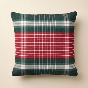 18"x18" Plaid Square Toss Pillow Red/Green - Hearth & Hand™ with Magnolia - 1 of 4
