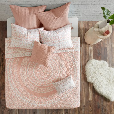 7pc Mica Cotton Reversible Coverlet Set (Full/Queen) Blush