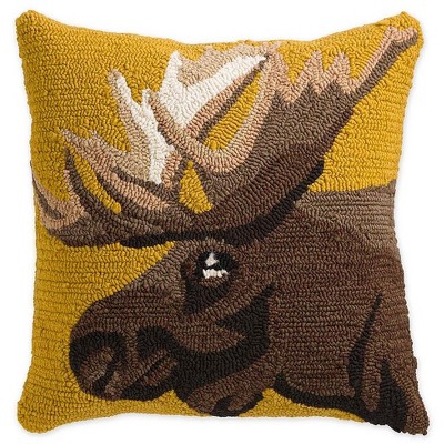 Plow & Hearth Indoor/Outdoor Hooked Polypropylene Moose Throw Pillow