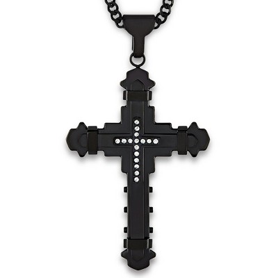 Crucible Men's Cubic Zirconia Cross Stainless Steel Necklace - 24"