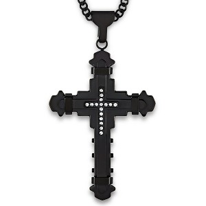 Crucible Men's Cubic Zirconia Cross Stainless Steel Necklace - 24" - 1 of 4
