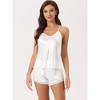 cheibear Women's Satin Sliky Sleeveless Lace Trim Camisole Tops with Shorts Pajamas Sets - 3 of 4