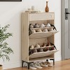 Rattan Shoe Cabinet with 2 Flip Drawers & Pull-Out Drawer, Freestanding Narrow Shoe Storage Cabinet, Adjustable Shelves & Ventilated Design - 3 of 4
