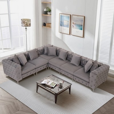 Modular Sectional Sofa L Shaped for Living Room or Office, 6 Seat Couch with Convertible Chaise-Morden Fort