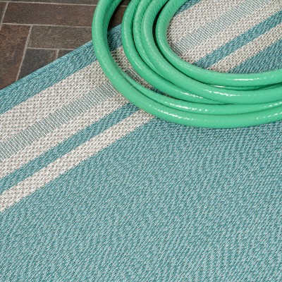 Modern Ivory Stripe 5' x 8' Synthetic Indoor/Outdoor Rug