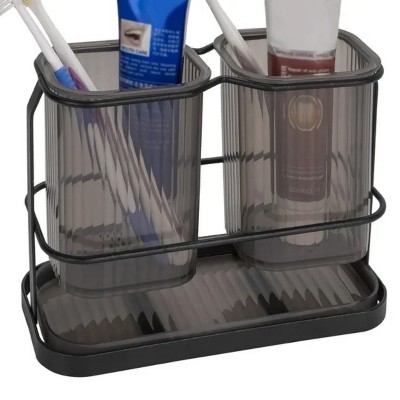 LunaLulinlk Toothbrush Holder with Drain Hole, 2 Slots Toothbrush Holder Wall-Mounted Dry & Wet Separation Toothbrush Storage Rack (Black)