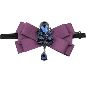 INSPIRE CHIC Women's Satin with Blue Rhinestone Bow Tie One Size Dark Purple - 1 of 4