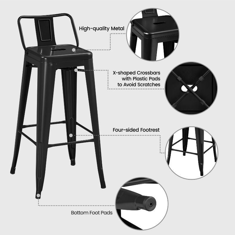 Yaheetech 30" H Metal Bar Stools Set of 4 for Home Restaurant, Black, 4 of 9