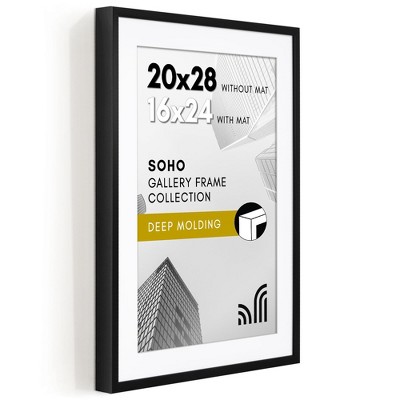 Americanflat 20x28 Picture Frame with Polished Plexiglass - Use as 16x24 Frame with Mat or 20x28 Frame Without Mat - Soho Collection - Black