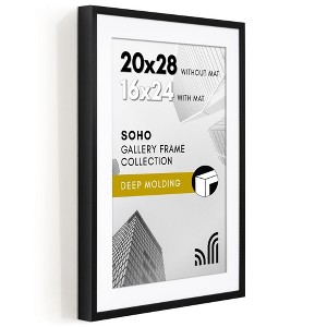 Americanflat 20x28 Picture Frame with Polished Plexiglass - Use as 16x24 Frame with Mat or 20x28 Frame Without Mat - Soho Collection - Black - 1 of 4