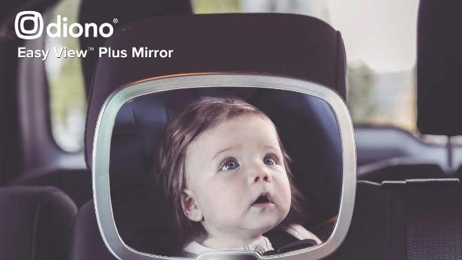 Diono Easy View Plus Baby Car Mirror with Light, For Rear Facing Infant with 360 Rotation, Silver, 2 of 11, play video