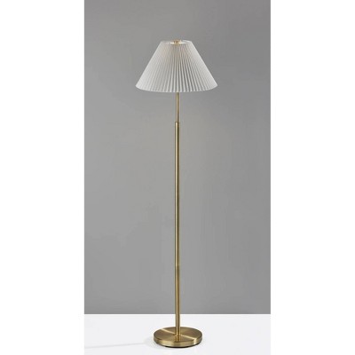 Jeremy Antique Brass Floor Lamp with Linen Shade and 3-Way Switch