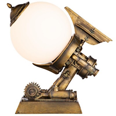 Bronze Steampunk Airship Sculpture with Frosted Glass Orb