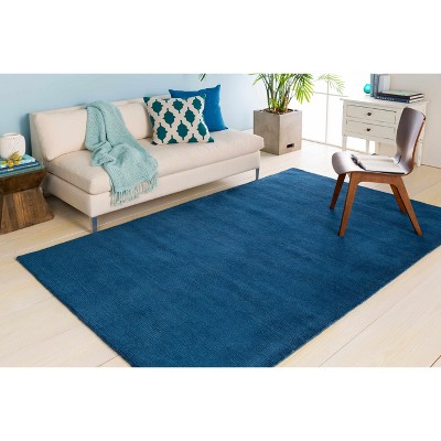 Navy Blue High Pile Wool Rectangle Rug 5' x 8'