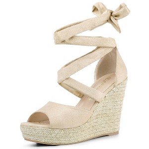 Allegra K Women's Lace Up Open Toe Platform Espadrille Wedge Sandals - 1 of 4