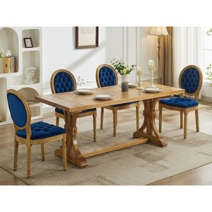 VASIP Set of 2 French Baroque Revival Dining Chairs - Hand-Tufted PU Leather with Nailhead Trim & Carved Hardwood Cabriole Legs - 1 of 4