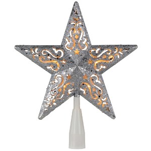 Northlight 8.5" Lighted Silver Glitter Star Cut Out Design Christmas Tree Topper - Clear Lights, White Wire - 1 of 4