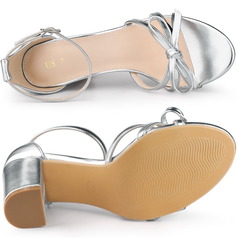 Allegra K Women's Bow Tie Open Toe High Block Heels Sandals, 4 of 6