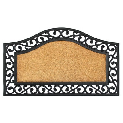 Raj 1'6" x 2'6" Molded Iron Gate Trellis Rubber Coir Doormat Striped Natural/Black