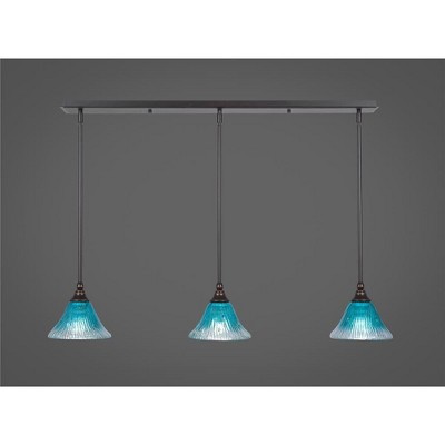 Toltec Lighting Any 3 - Light Chandelier in  Dark Granite with 7" Teal Crystal Shade