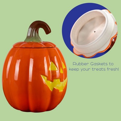 100 North Dolomite Ceramic 10.5 x 7.9 Halloween Cookie Jar with Airtight Lid: Kitchen Canisters, Pet Treat Containers & Fall Candy Dish, Pumpkin — фото 3