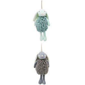 REGALWOVEN Cute Cartoon Rabbit Shape Fuzzy Ball Soft Absorbent Chenille Hand Towel 2 Pack 6" x 14" - 1 of 4