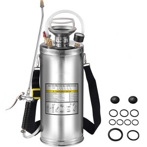 VEVOR 2Gal Stainless Steel Sprayer, Set with 20\" Wand& Handle& 3FT Reinforced Hose, Hand Pump Sprayer with Pressure Gauge&Safety Valve, Silver - 1 of 4