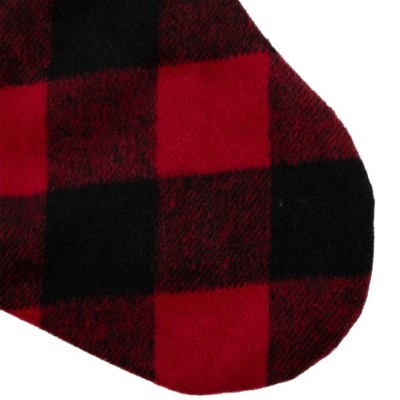 23" Black and Red Buffalo Plaid Christmas Stocking with Sherpa Cuff