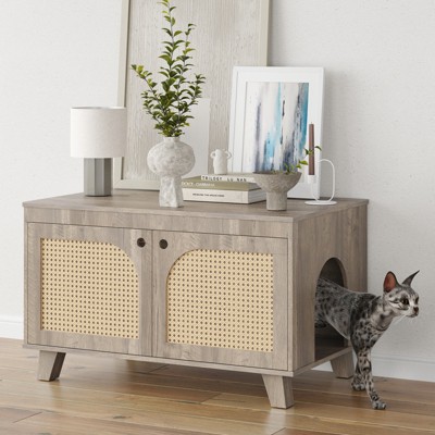 GlasFlength Decorative Storage Cabinet, Modern Shelved Cabinet for Living and Dining Rooms, Ideal for Pet Friendly Spaces, Gray, 31.5"*19.7"*19.7"