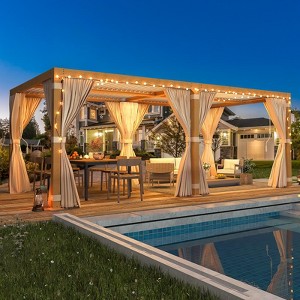 EROMMY 10x20ft Louvered Pergola with Adjustable Rainproof Roof, Wood Grain Outdoor Aluminum Pergola for Patio, Lawn & Garden - 1 of 4