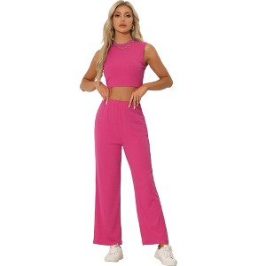Allegra K Women's Sleeveless Crop Tank Top and Wide Leg Pants Casual 2 Pieces Tracksuit Set - 1 of 4
