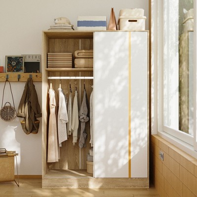 FUFU&GAGA Contemporary Sliding - door Closet: Aesthetic & Functional Storage Solution for Your Bedroom Modern Wardrobe with Adjustable Interior