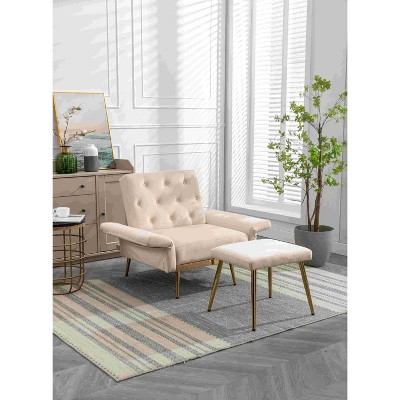 CAVINAS Upholstered Accent Chair with Adjustable Armrests and Backrest,Modern Velvet Chair and Ottoman Sets for Bedroom,Reading Room