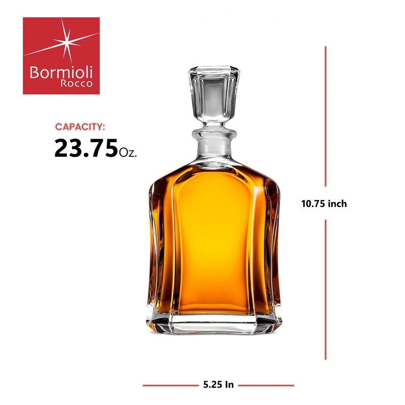 Bormioli Rocco Capitol Glass Decanter, Airtight Geometric Stopper, 23.75 oz Whiskey Decanter for Wine, Bourbon, Brandy, Liquor, Juice, Made in Italy, 3 of 9