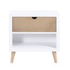 White and Natural Finish Drawer and Open Shelf Nightstand Bedroom Furniture 1pc - 2 of 4